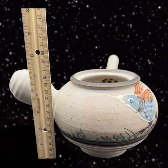 Tonala Talavera Pottery Teapot With Pianted Bird Marked Folk Art Pottery 6”T 4”W - Picture 9 of 16